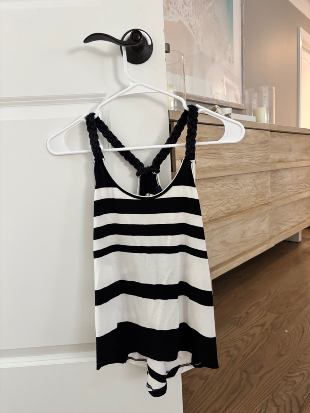 Ocean Drive Miami Black White Stripe Rope Strap Flowy Tank S